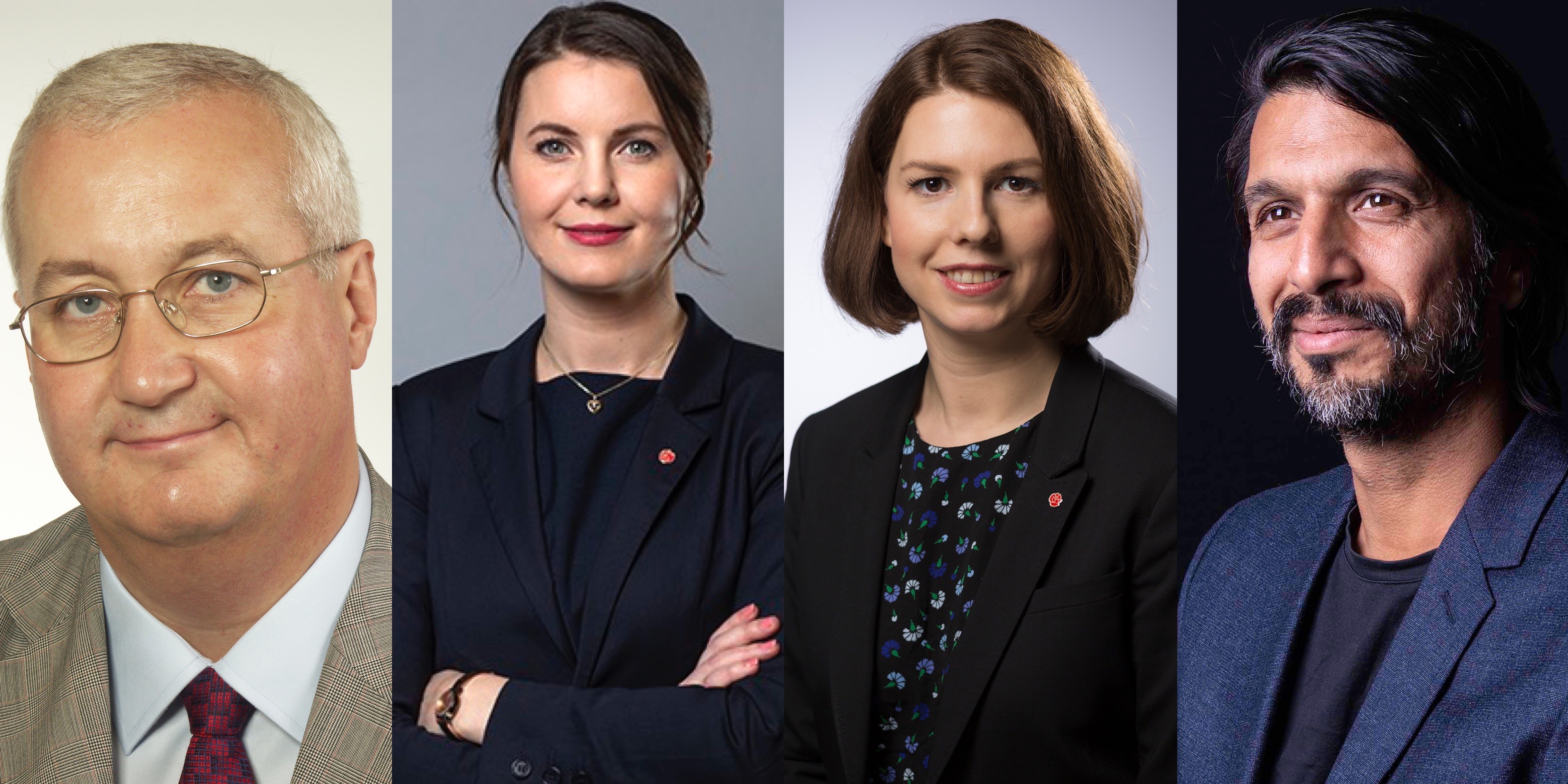 Ett kollage med fyra bilder på nya styrelseledamöter i Folkbildnignsrådets styrelse. På bilderna från vänster till höger syns: Sten Nordin, Ida Karkiainen, Emilia Bjuggren och Qaisar Mahmood.