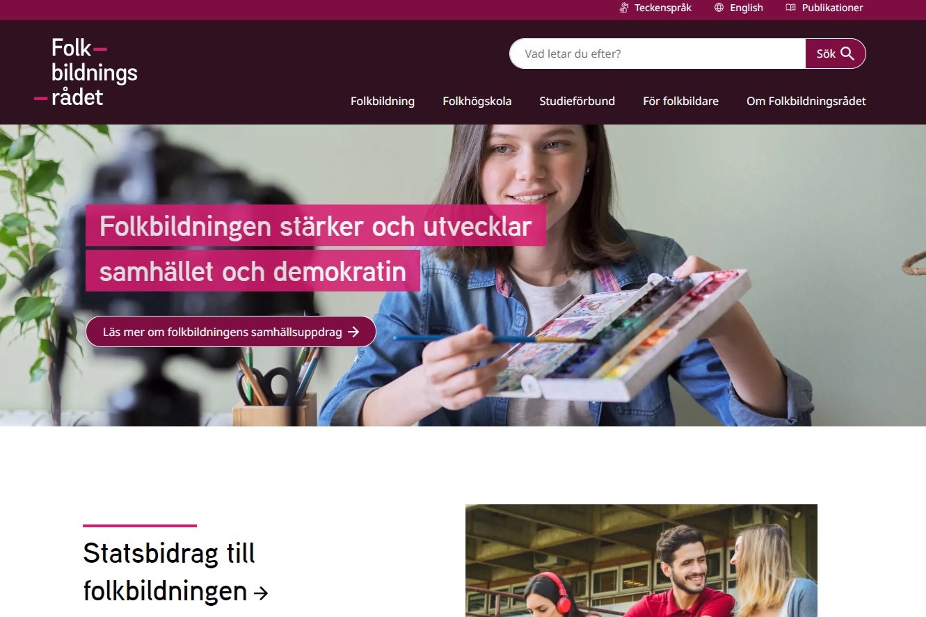Skärmklipp av Folkbildningsrådets hemsida